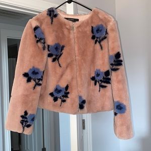 Zara outerwear fuzzy floral jacket